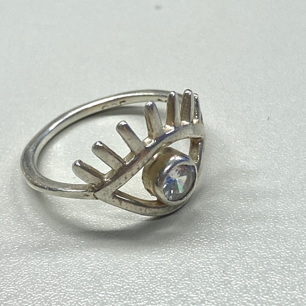 Vintage EVIL EYE ring sterling silver Egyptian symbol quartz gemstone 5.5 gift - Picture 3 of 5